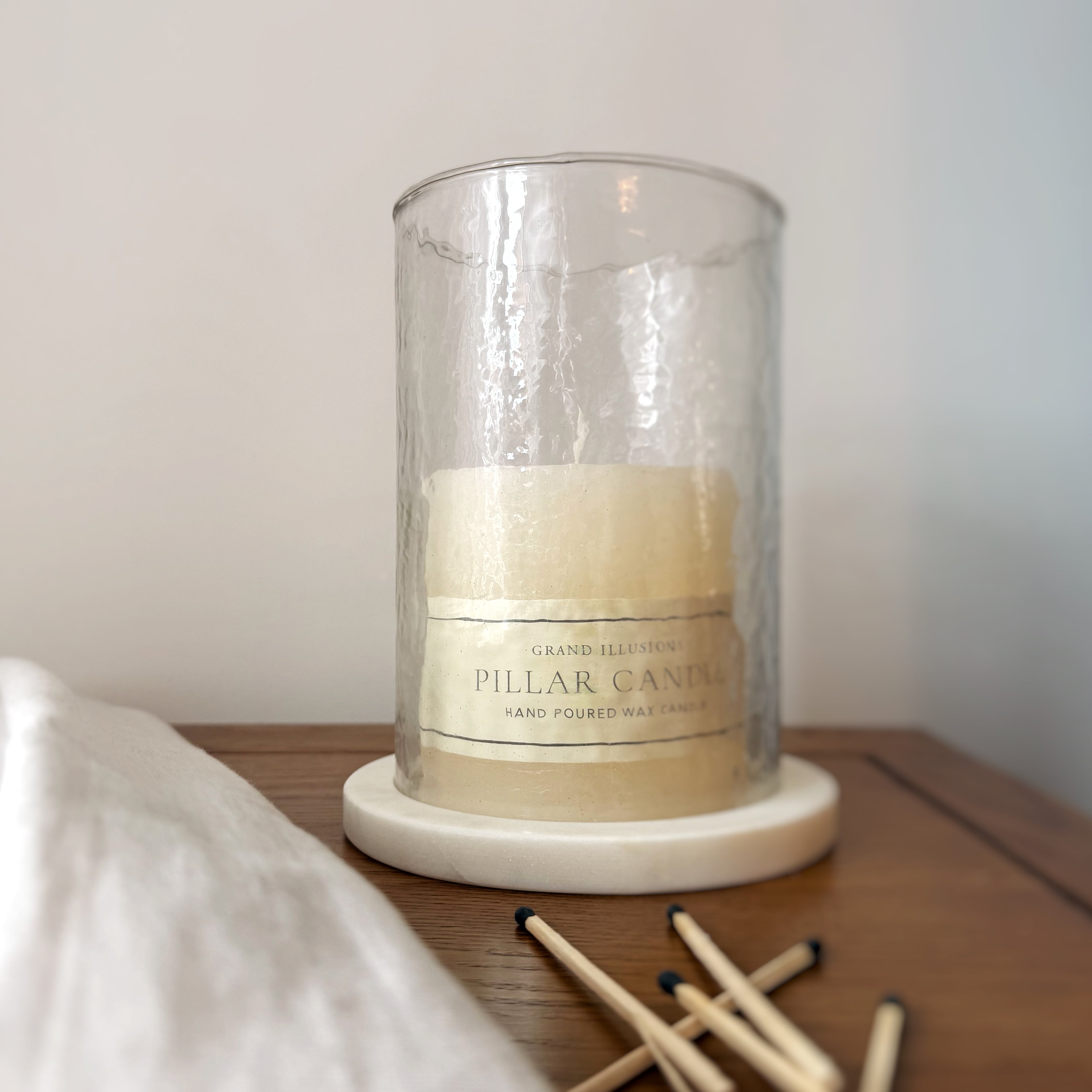 Hammered Glass Lantern With Marble Base