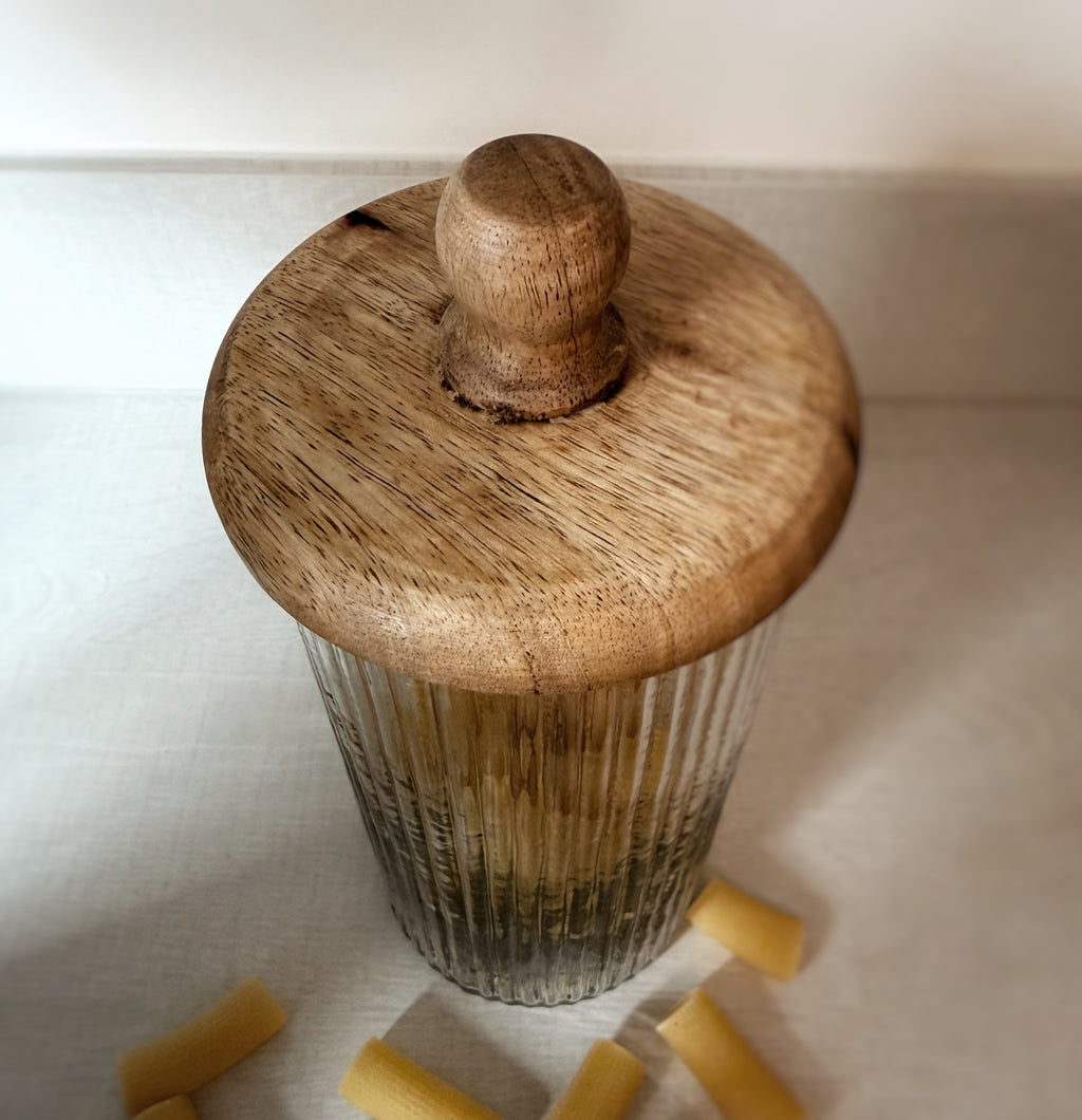 Tall Ribbed Jar With Lid