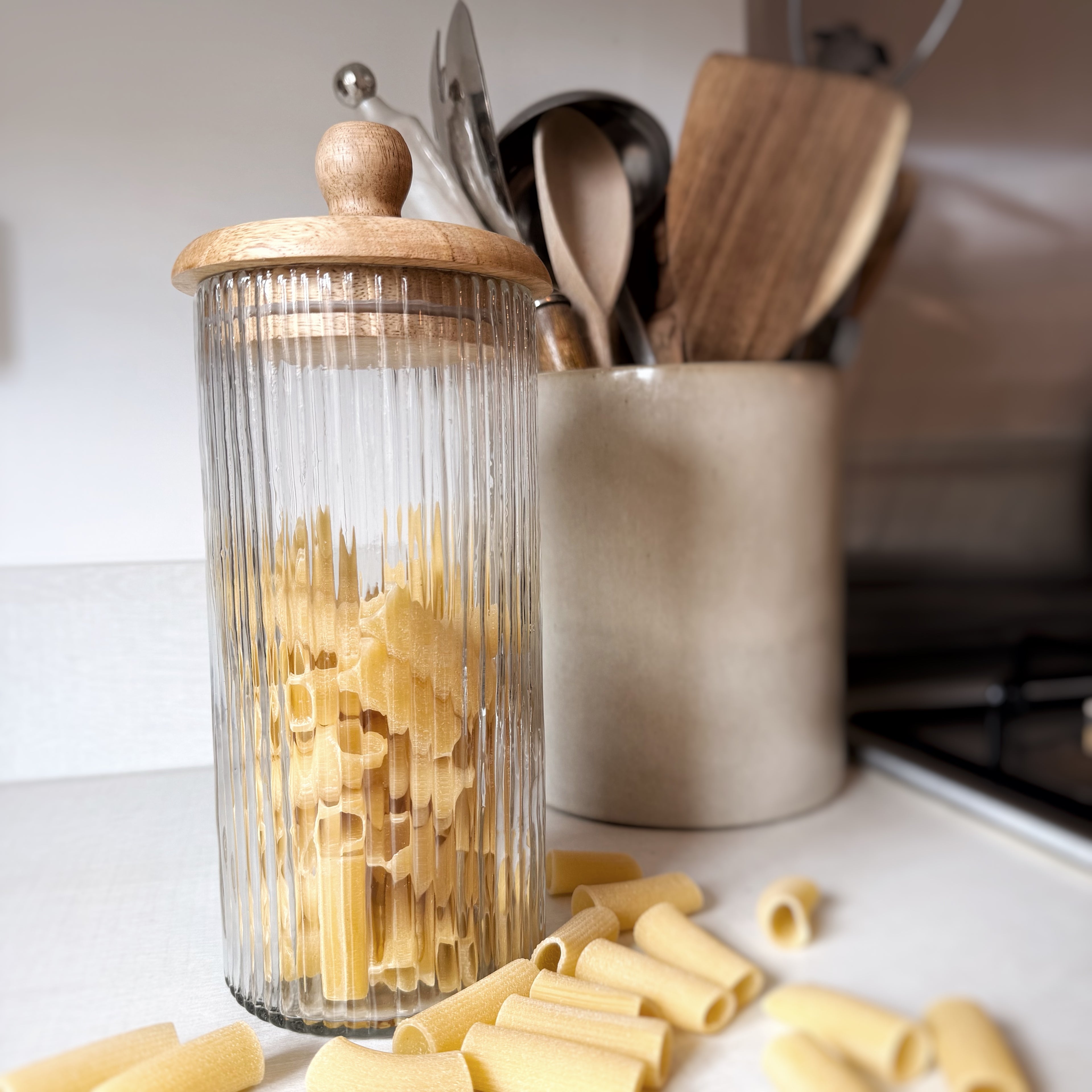 Tall Ribbed Jar With Lid